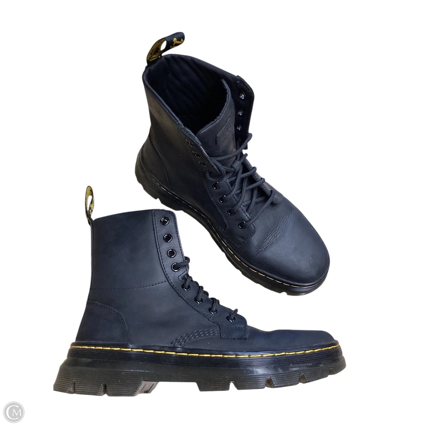 Boots Ankle Flats By Dr Martens In Black & Gold, Size: 8