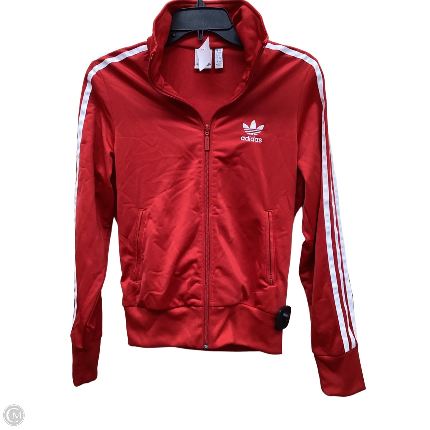 Athletic Jacket By Adidas In Red & White, Size: S