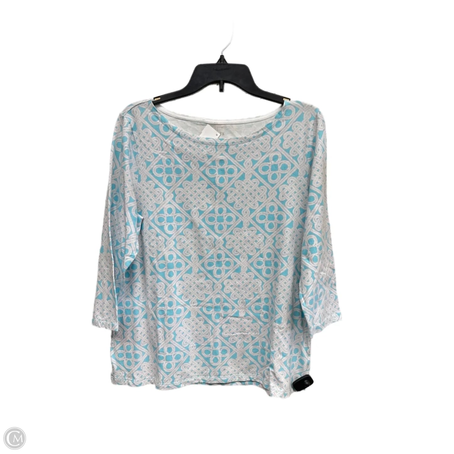 Top Long Sleeve By Talbots In Blue & White, Size: L