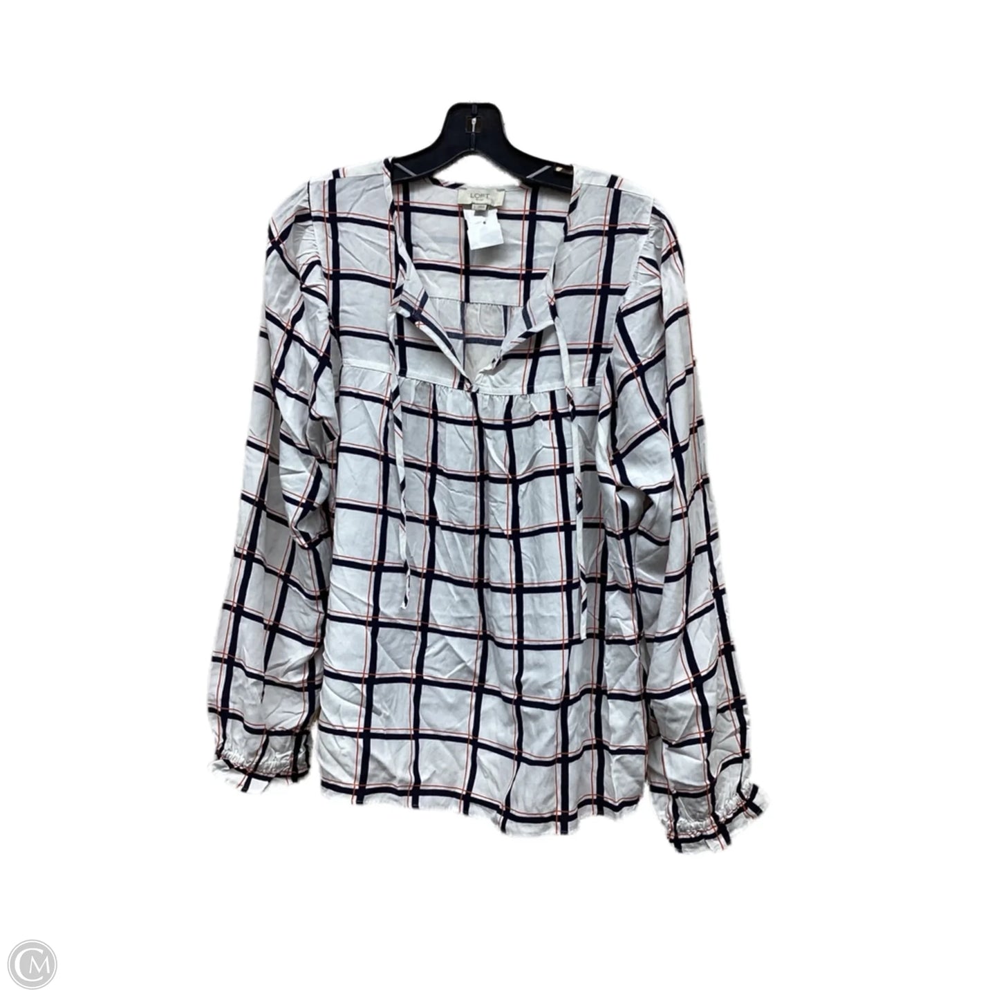 Top Long Sleeve By Loft In Plaid Pattern, Size: L