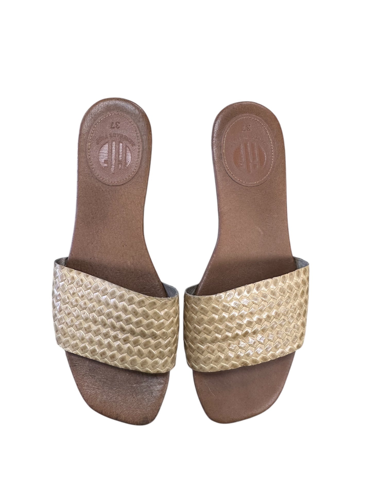 Sandals Heels Block By Clothes Mentor In Tan, Size: 6.5