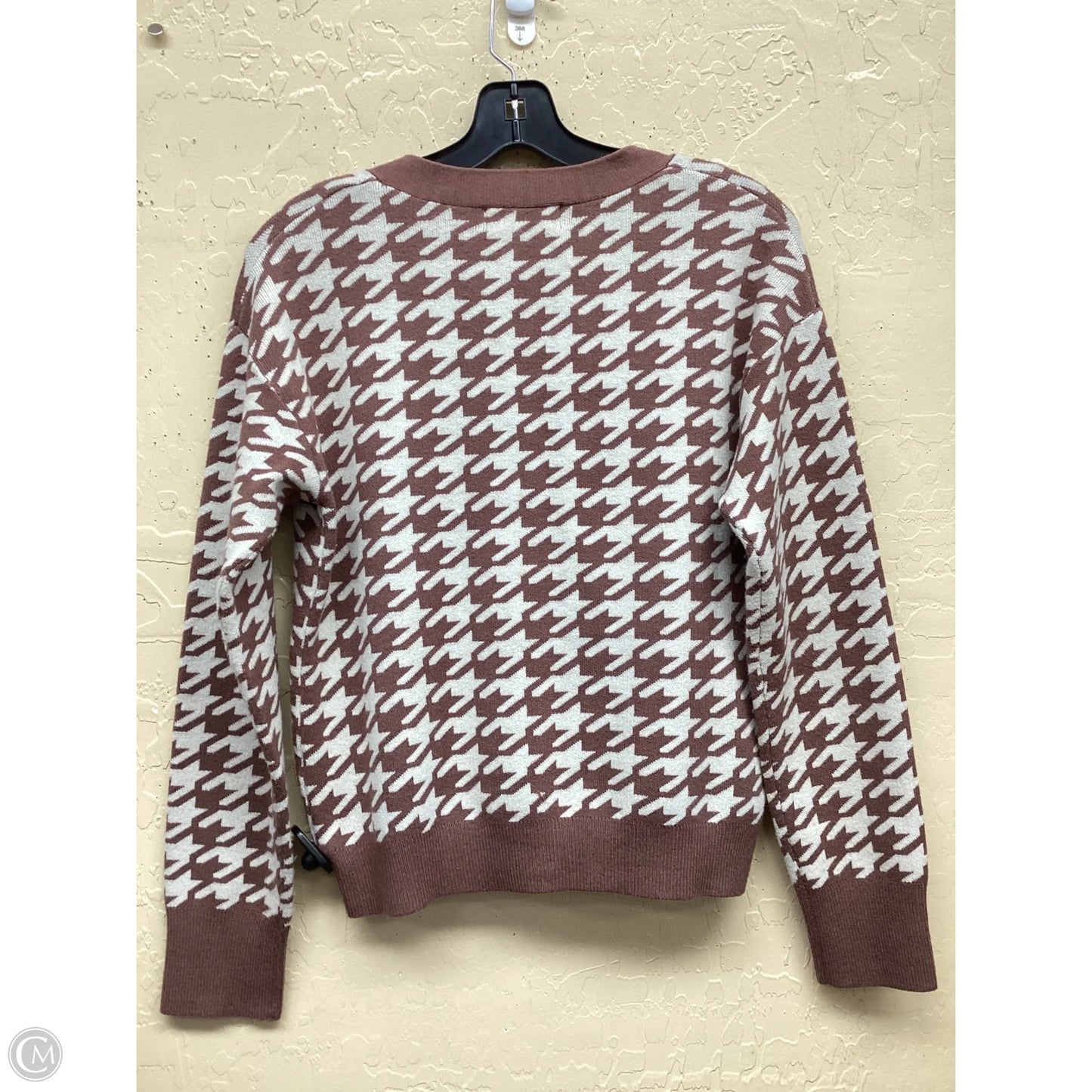Sweater Cardigan By Clothes Mentor In Brown & White, Size: L