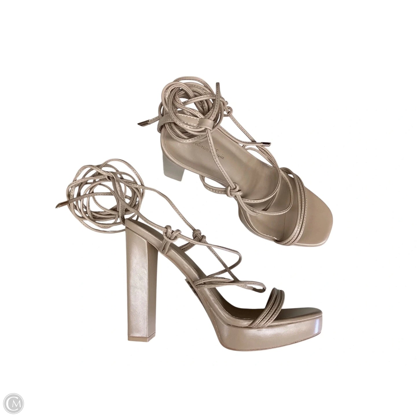 Sandals Heels Platform By Clothes Mentor In Tan, Size: 9.5