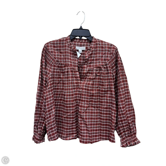 Top Long Sleeve By Treasure And Bond In Plaid Pattern, Size: M