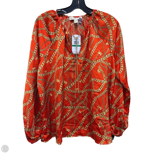 Top Long Sleeve By Michael By Michael Kors In Orange & Yellow, Size: L
