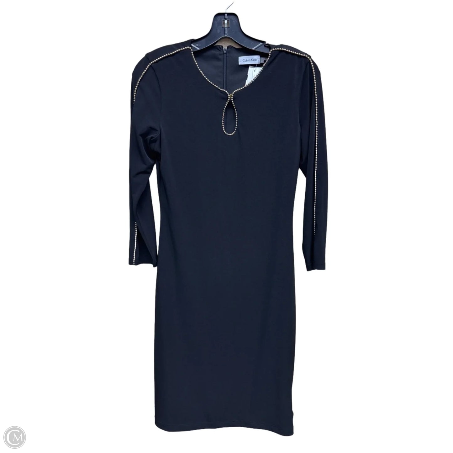 Dress Casual Midi By Calvin Klein In Black & Gold, Size: 4