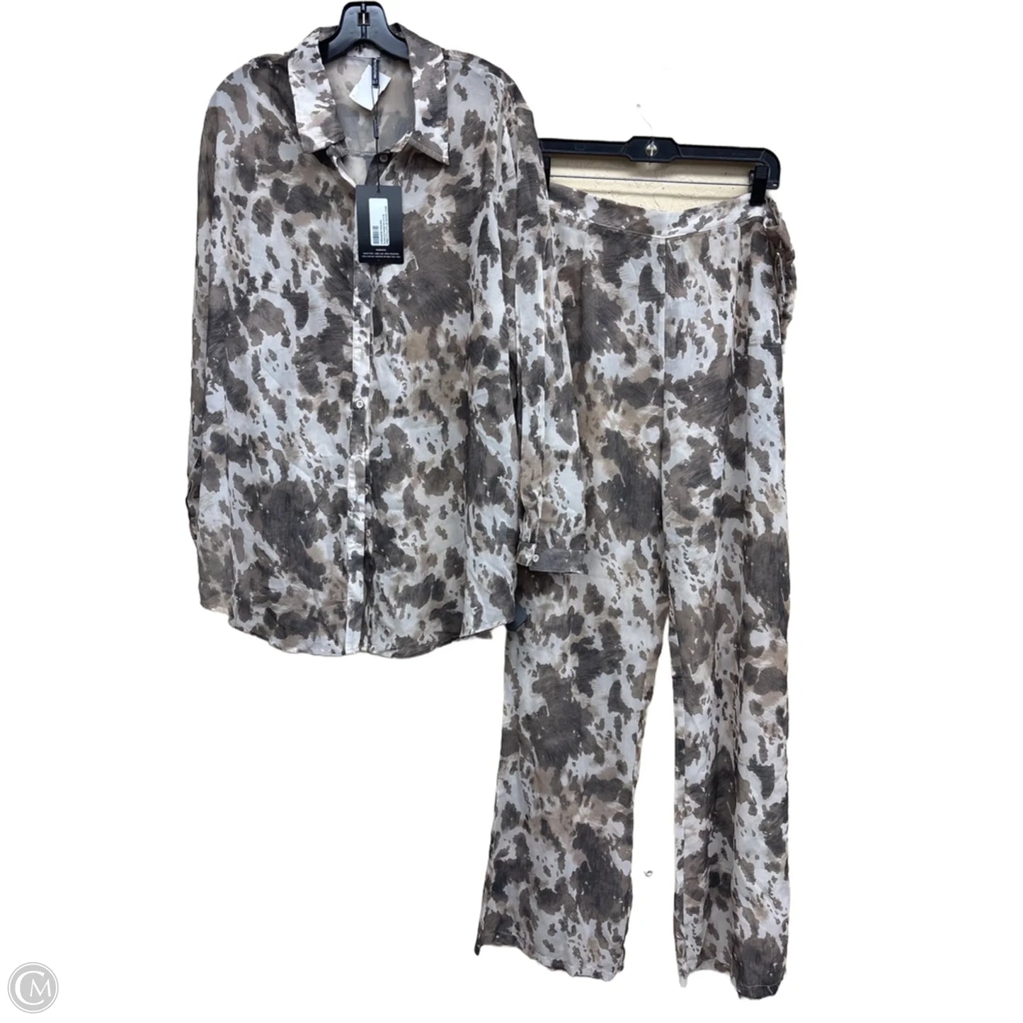 Pants Set 2pc By Pretty Little Thing In Brown & Cream, Size: 12