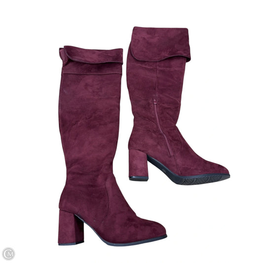 Boots Knee Heels By Clothes Mentor In Maroon, Size: 9