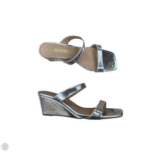 Sandals Heels Wedge By Clothes Mentor In Silver, Size: 9