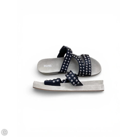 Sandals Flats By Michael By Michael Kors In Black & Silver, Size: 10