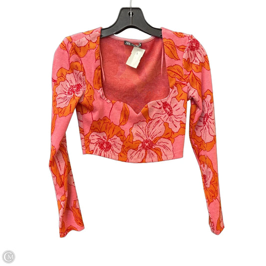 Top Long Sleeve By Zara In Orange & Pink, Size: S