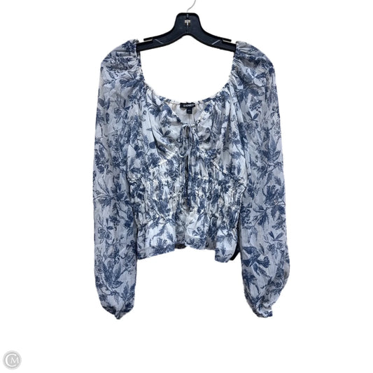 Top Long Sleeve By Express In Blue & White, Size: L