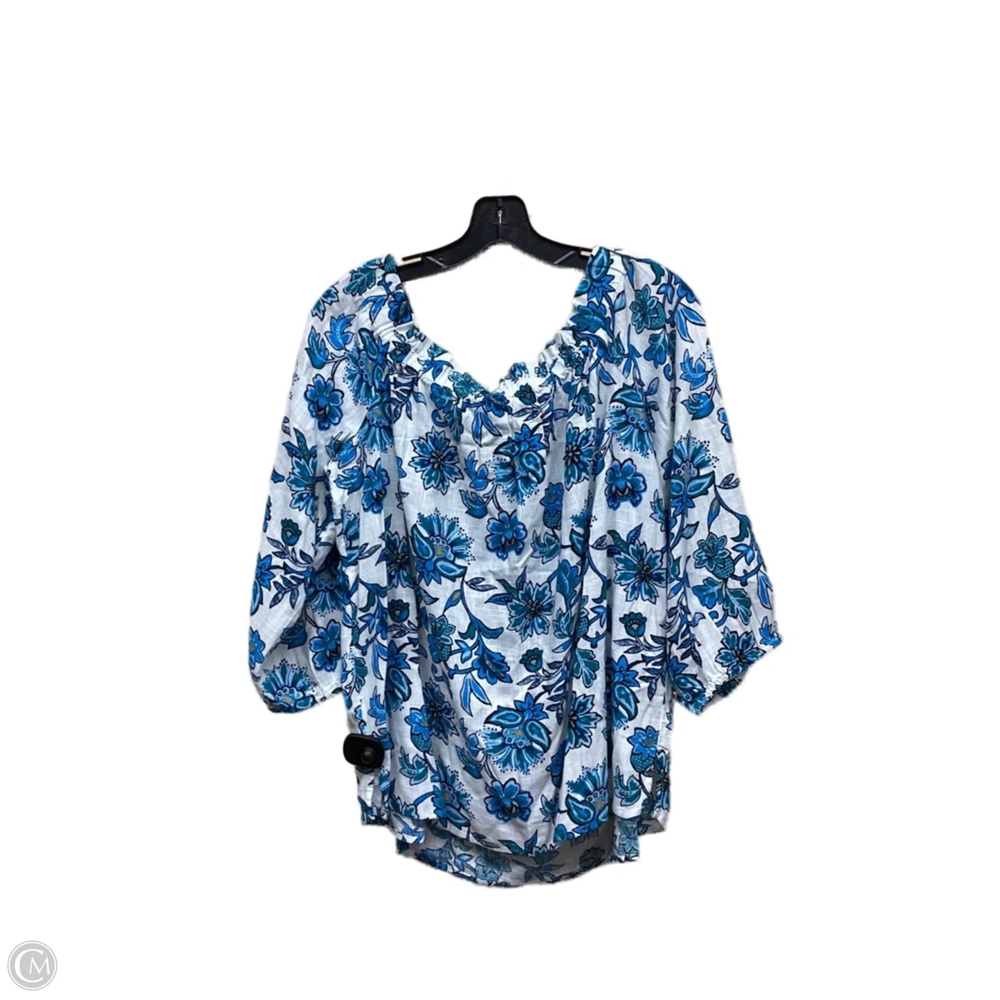Top Long Sleeve By Ann Taylor In Blue & White, Size: L