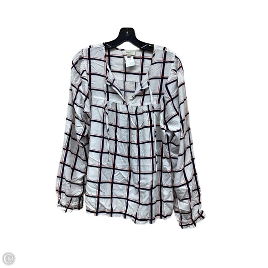 Top Long Sleeve By Loft In Plaid Pattern, Size: L