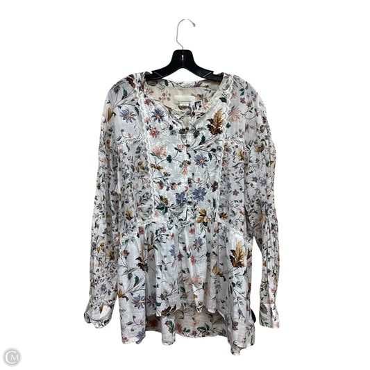 Top Long Sleeve By Anthropologie In Floral Print, Size: Xl