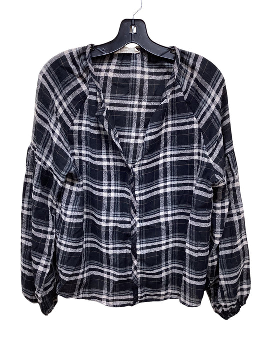 Top Long Sleeve By Love Stitch In Plaid Pattern, Size: M