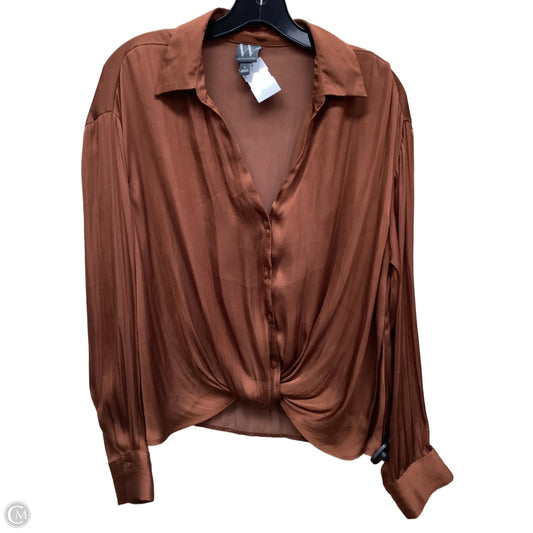 Top Long Sleeve By Worthington In Brown, Size: L