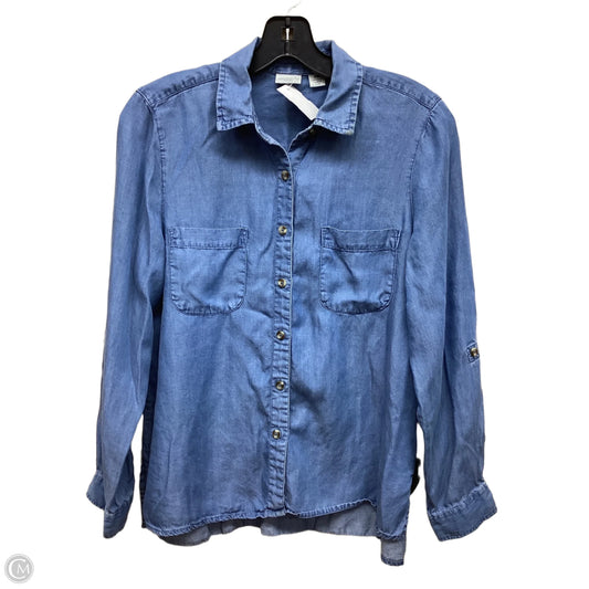Top Long Sleeve By West Bound In Blue Denim, Size: M