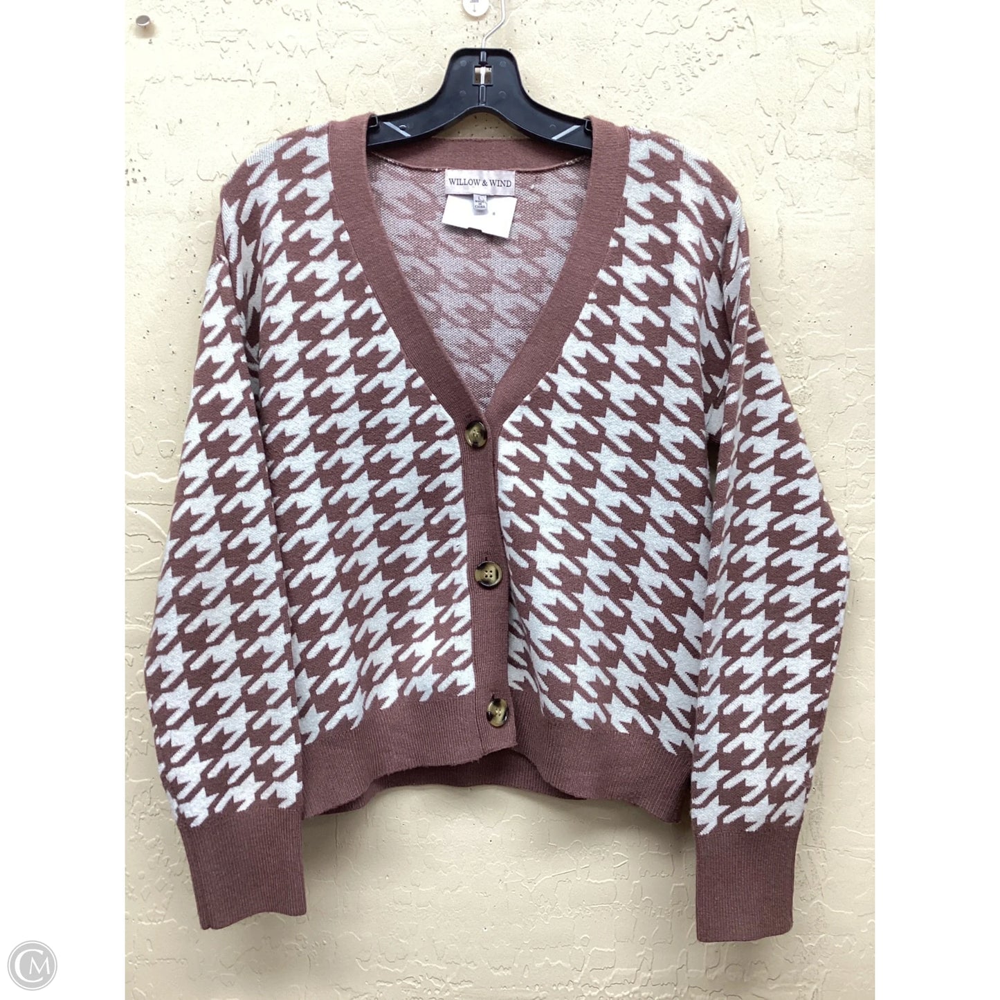 Sweater Cardigan By Clothes Mentor In Brown & White, Size: L
