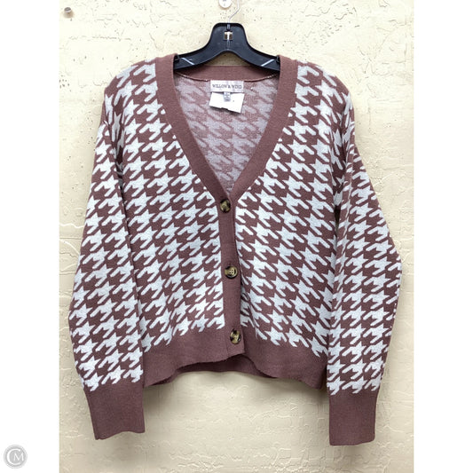 Sweater Cardigan By Clothes Mentor In Brown & White, Size: L