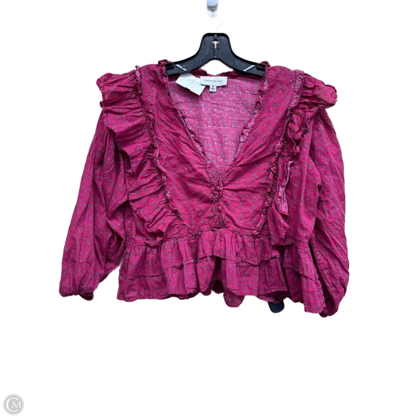 Top Long Sleeve By Something Navy In Floral Print, Size: M