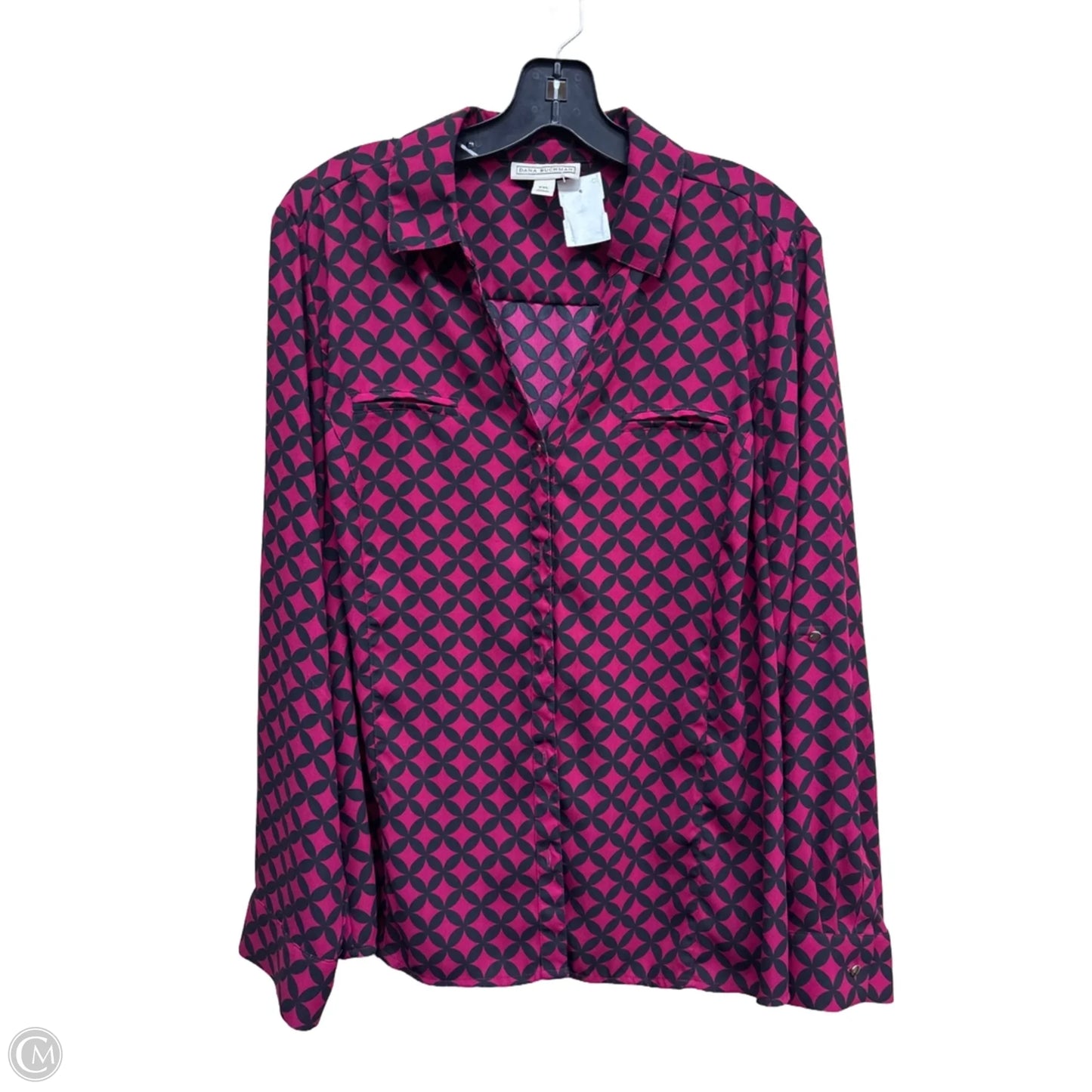 Top Long Sleeve By Dana Buchman In Black & Pink, Size: Xxl