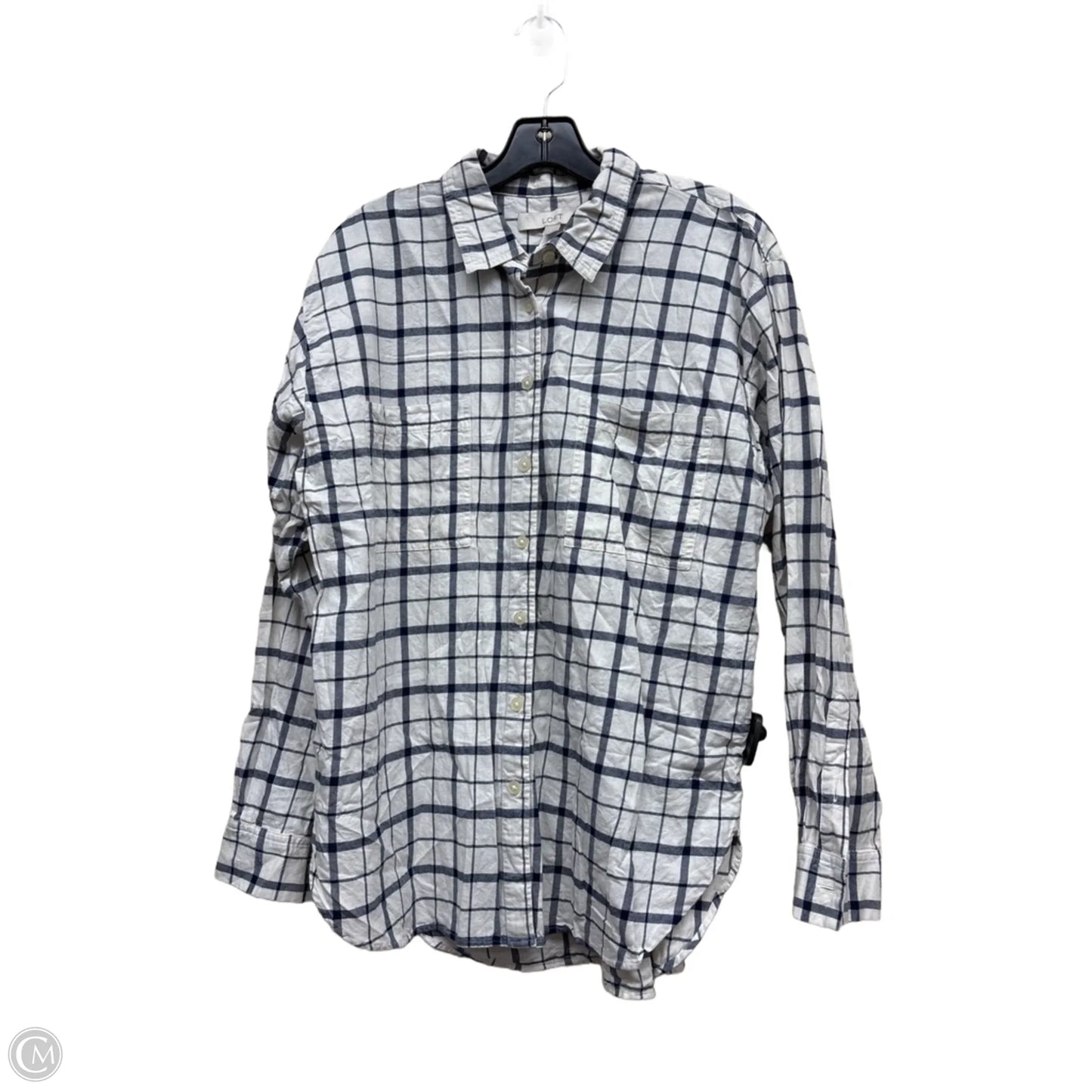 Top Long Sleeve By Loft In Blue & White, Size: L