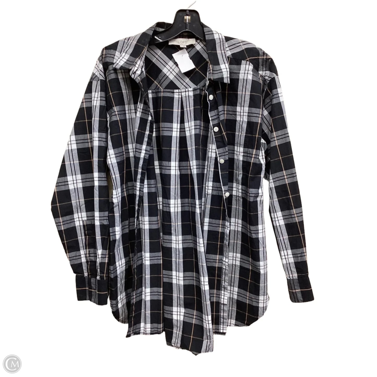 Top Long Sleeve By Loft In Plaid Pattern, Size: M