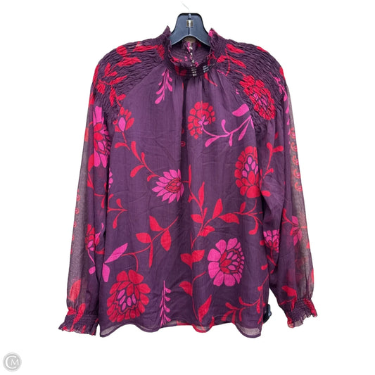 Top Long Sleeve By Ann Taylor In Purple & Red, Size: L