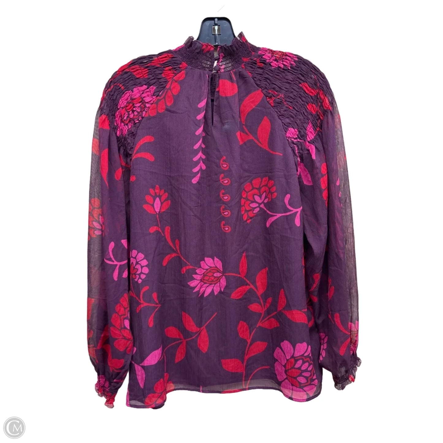 Top Long Sleeve By Ann Taylor In Purple & Red, Size: L