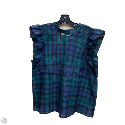 Top Short Sleeve By Loft In Plaid Pattern, Size: L