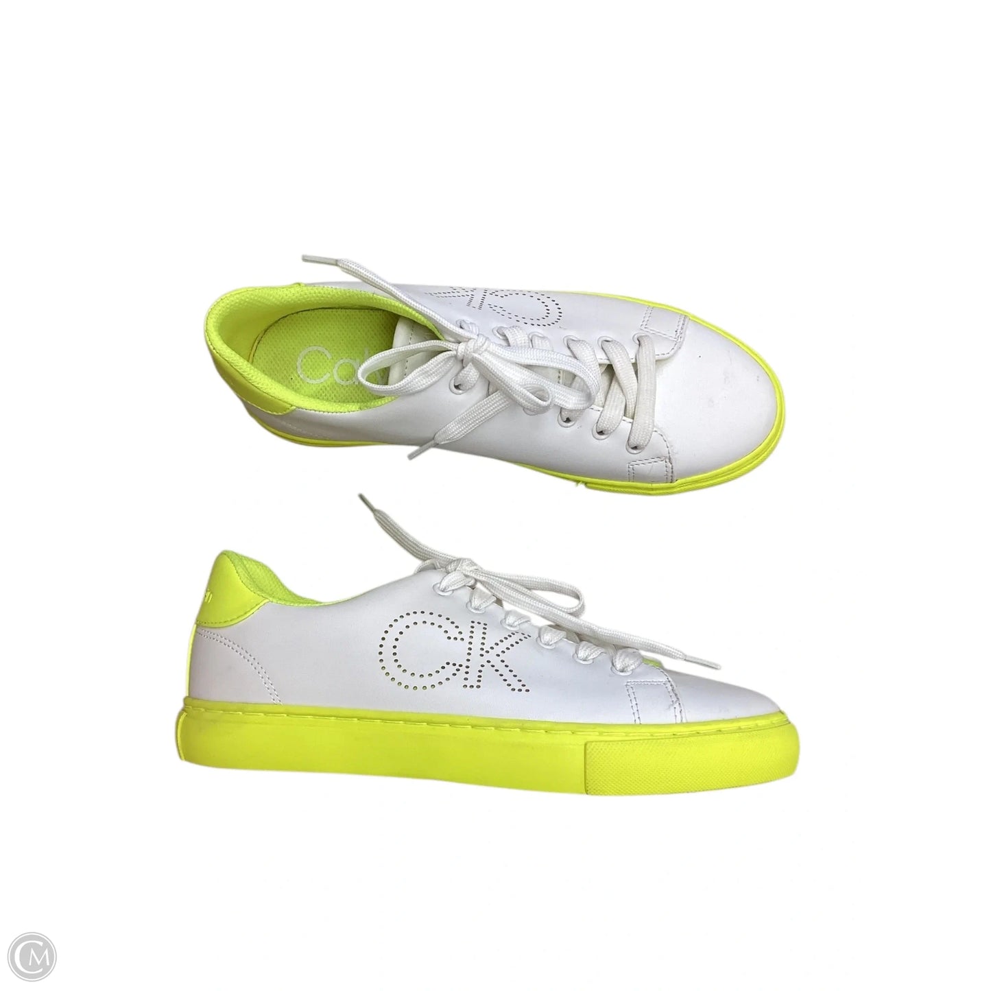 Shoes Sneakers By Calvin Klein In White & Yellow, Size: 8.5