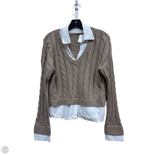 Top Long Sleeve By Blu Pepper In Brown & White, Size: S