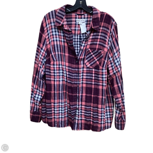 Top Long Sleeve By Ava & Viv In Plaid Pattern, Size: 2x