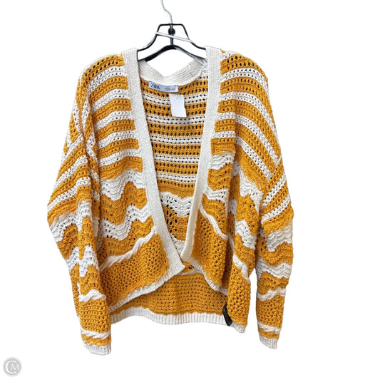 Sweater Cardigan By Zara In White & Yellow, Size: L
