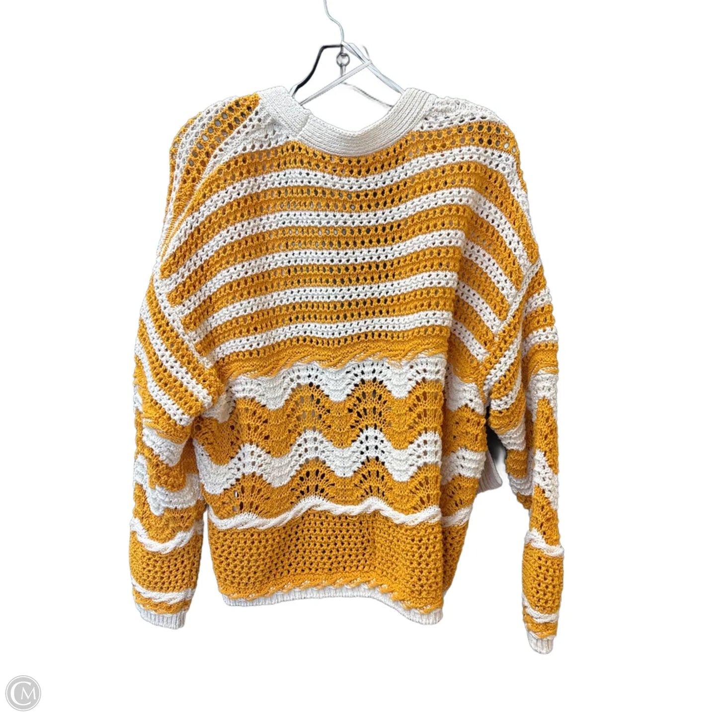 Sweater Cardigan By Zara In White & Yellow, Size: L